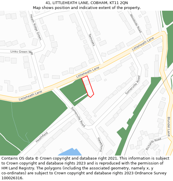 41, LITTLEHEATH LANE, COBHAM, KT11 2QN: Location map and indicative extent of plot