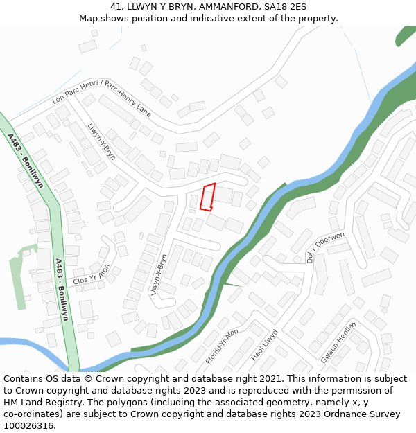 41, LLWYN Y BRYN, AMMANFORD, SA18 2ES: Location map and indicative extent of plot