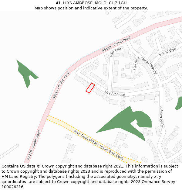 41, LLYS AMBROSE, MOLD, CH7 1GU: Location map and indicative extent of plot