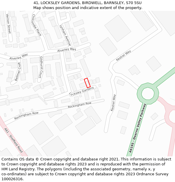 41, LOCKSLEY GARDENS, BIRDWELL, BARNSLEY, S70 5SU: Location map and indicative extent of plot