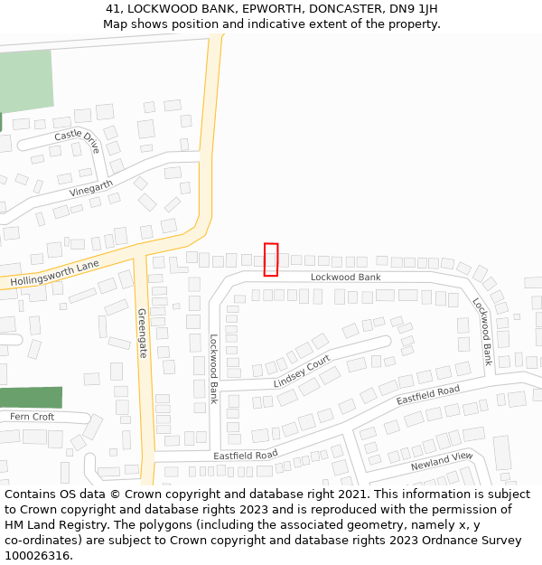 41, LOCKWOOD BANK, EPWORTH, DONCASTER, DN9 1JH: Location map and indicative extent of plot