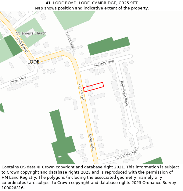 41, LODE ROAD, LODE, CAMBRIDGE, CB25 9ET: Location map and indicative extent of plot