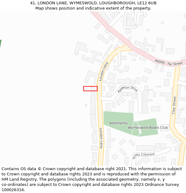 41, LONDON LANE, WYMESWOLD, LOUGHBOROUGH, LE12 6UB: Location map and indicative extent of plot