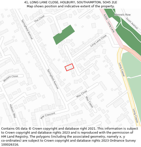 41, LONG LANE CLOSE, HOLBURY, SOUTHAMPTON, SO45 2LE: Location map and indicative extent of plot