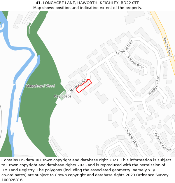 41, LONGACRE LANE, HAWORTH, KEIGHLEY, BD22 0TE: Location map and indicative extent of plot