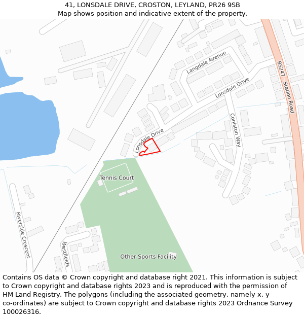 41, LONSDALE DRIVE, CROSTON, LEYLAND, PR26 9SB: Location map and indicative extent of plot