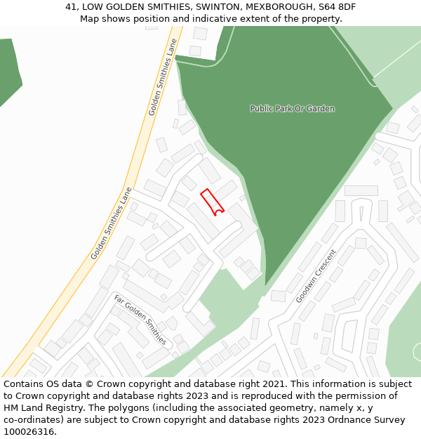 41, LOW GOLDEN SMITHIES, SWINTON, MEXBOROUGH, S64 8DF: Location map and indicative extent of plot