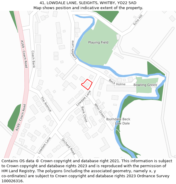 41, LOWDALE LANE, SLEIGHTS, WHITBY, YO22 5AD: Location map and indicative extent of plot