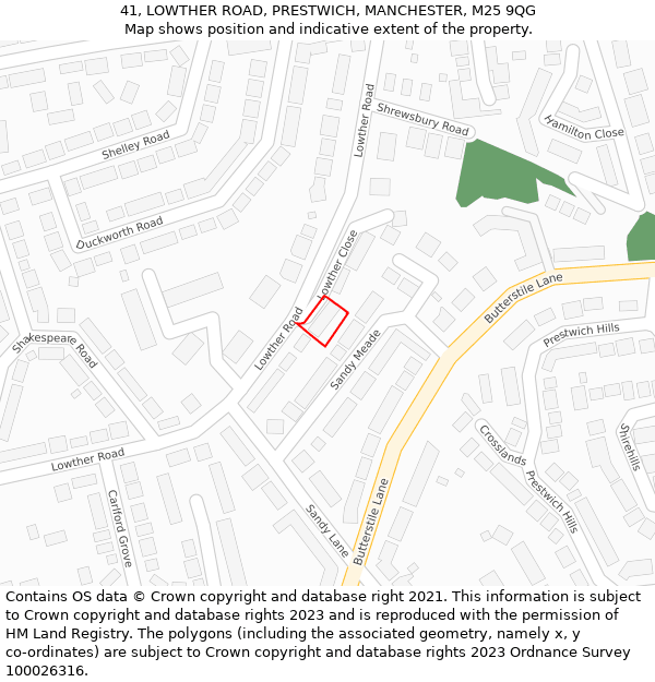 41, LOWTHER ROAD, PRESTWICH, MANCHESTER, M25 9QG: Location map and indicative extent of plot