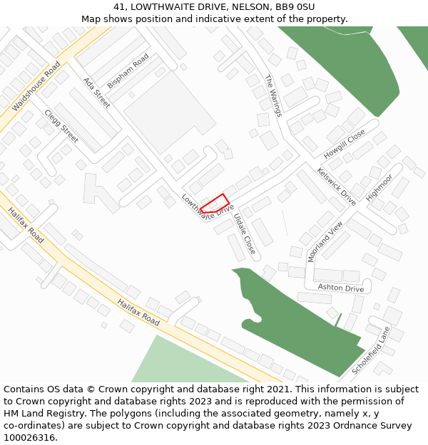 41, LOWTHWAITE DRIVE, NELSON, BB9 0SU: Location map and indicative extent of plot