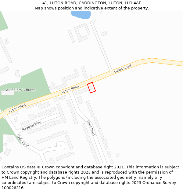 41, LUTON ROAD, CADDINGTON, LUTON, LU1 4AF: Location map and indicative extent of plot