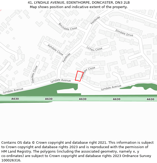 41, LYNDALE AVENUE, EDENTHORPE, DONCASTER, DN3 2LB: Location map and indicative extent of plot