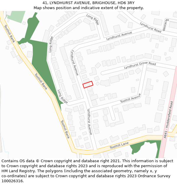 41, LYNDHURST AVENUE, BRIGHOUSE, HD6 3RY: Location map and indicative extent of plot