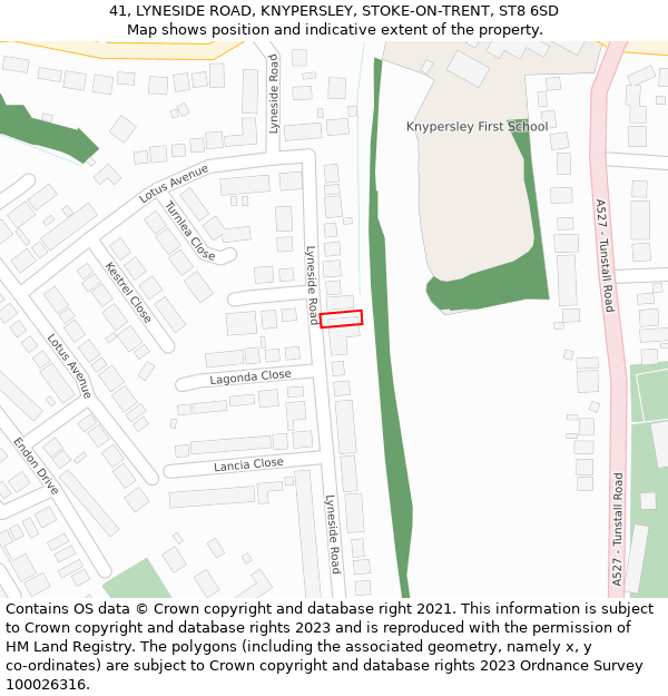 41, LYNESIDE ROAD, KNYPERSLEY, STOKE-ON-TRENT, ST8 6SD: Location map and indicative extent of plot