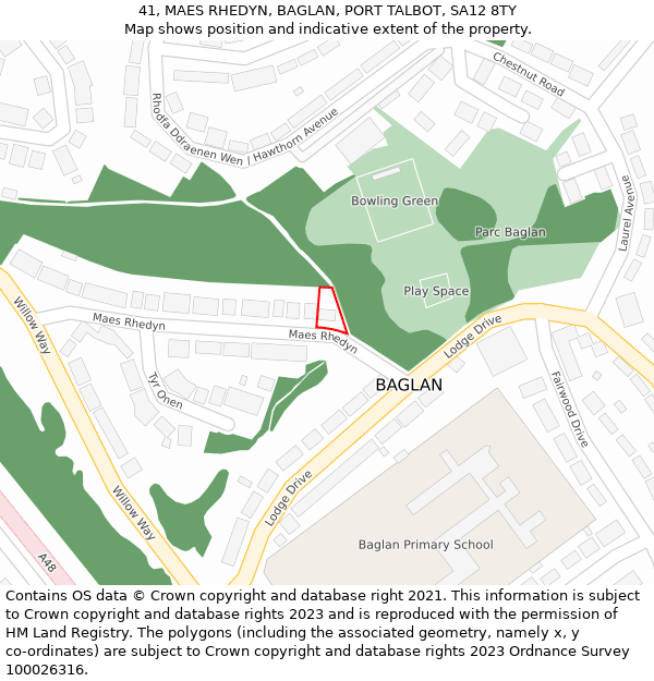 41, MAES RHEDYN, BAGLAN, PORT TALBOT, SA12 8TY: Location map and indicative extent of plot