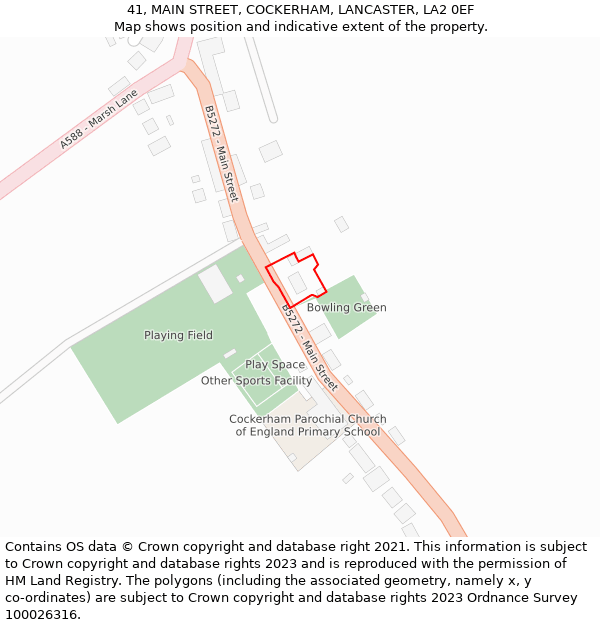 41, MAIN STREET, COCKERHAM, LANCASTER, LA2 0EF: Location map and indicative extent of plot