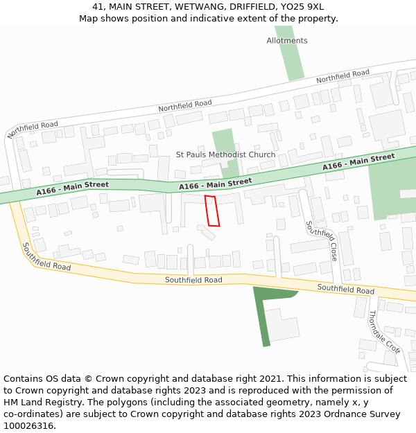 41, MAIN STREET, WETWANG, DRIFFIELD, YO25 9XL: Location map and indicative extent of plot