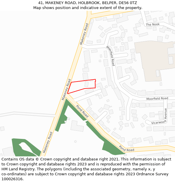 41, MAKENEY ROAD, HOLBROOK, BELPER, DE56 0TZ: Location map and indicative extent of plot