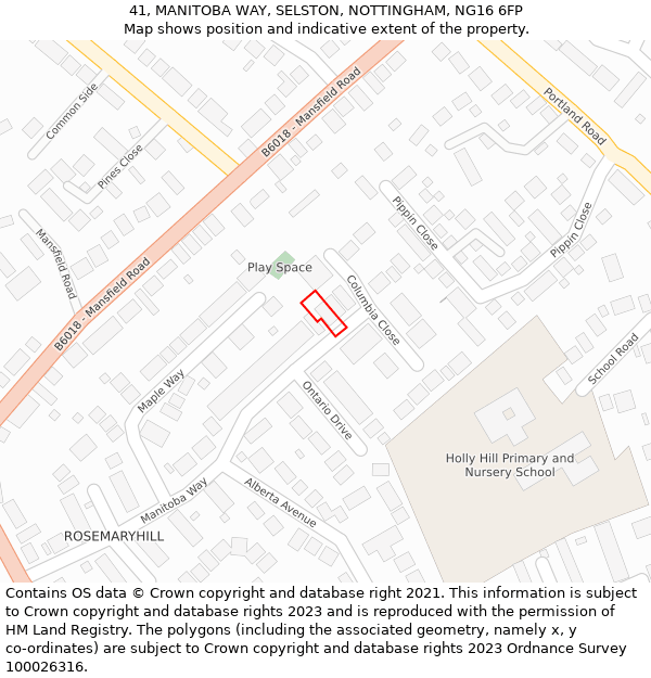 41, MANITOBA WAY, SELSTON, NOTTINGHAM, NG16 6FP: Location map and indicative extent of plot