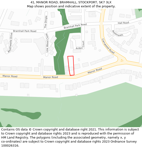 41, MANOR ROAD, BRAMHALL, STOCKPORT, SK7 3LX: Location map and indicative extent of plot