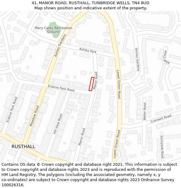 41, MANOR ROAD, RUSTHALL, TUNBRIDGE WELLS, TN4 8UD: Location map and indicative extent of plot