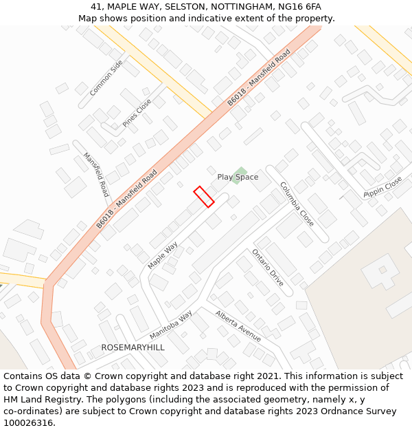 41, MAPLE WAY, SELSTON, NOTTINGHAM, NG16 6FA: Location map and indicative extent of plot