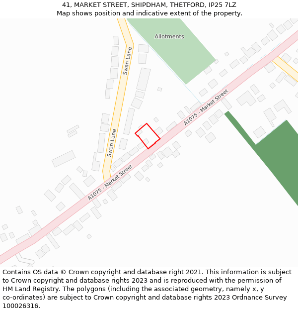 41, MARKET STREET, SHIPDHAM, THETFORD, IP25 7LZ: Location map and indicative extent of plot