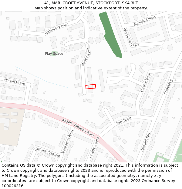 41, MARLCROFT AVENUE, STOCKPORT, SK4 3LZ: Location map and indicative extent of plot
