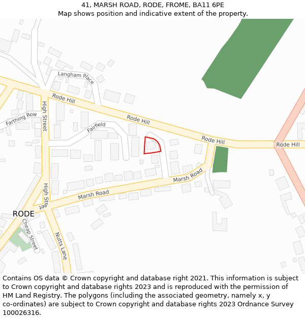 41, MARSH ROAD, RODE, FROME, BA11 6PE: Location map and indicative extent of plot