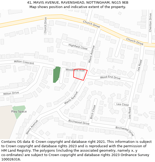 41, MAVIS AVENUE, RAVENSHEAD, NOTTINGHAM, NG15 9EB: Location map and indicative extent of plot