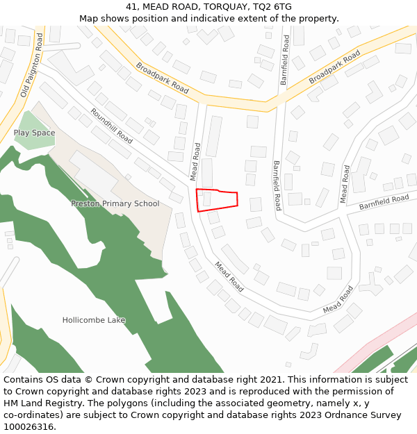 41, MEAD ROAD, TORQUAY, TQ2 6TG: Location map and indicative extent of plot