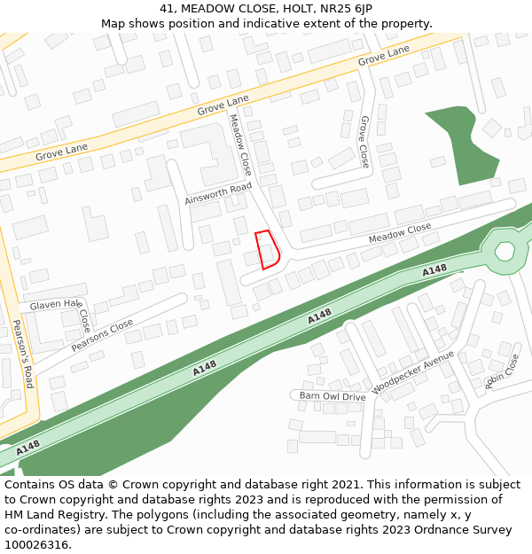 41, MEADOW CLOSE, HOLT, NR25 6JP: Location map and indicative extent of plot