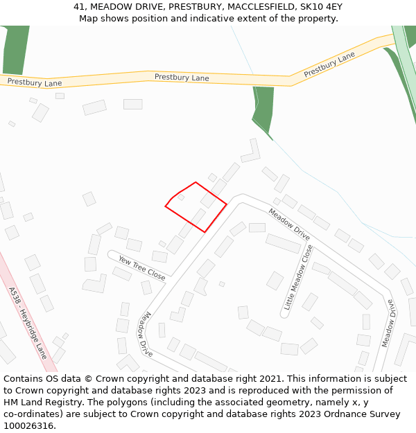 41, MEADOW DRIVE, PRESTBURY, MACCLESFIELD, SK10 4EY: Location map and indicative extent of plot