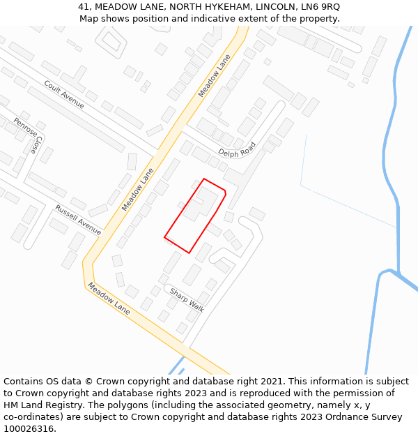 41, MEADOW LANE, NORTH HYKEHAM, LINCOLN, LN6 9RQ: Location map and indicative extent of plot