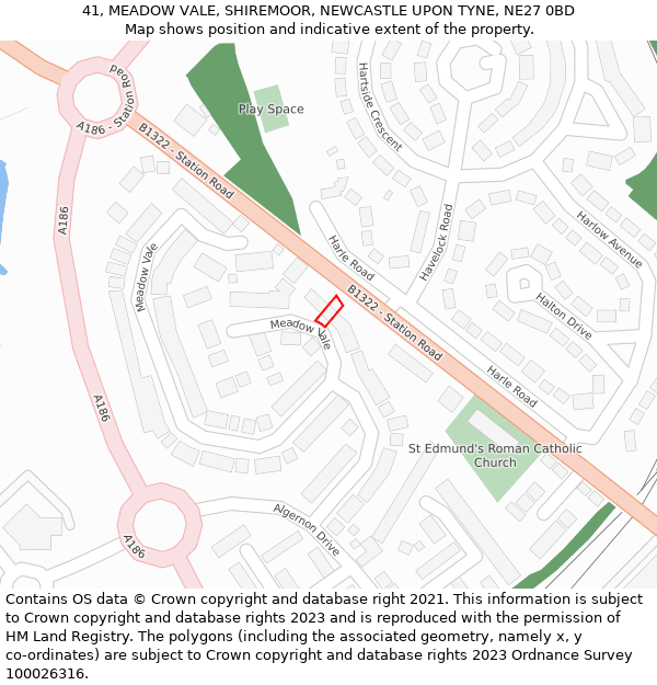 41, MEADOW VALE, SHIREMOOR, NEWCASTLE UPON TYNE, NE27 0BD: Location map and indicative extent of plot