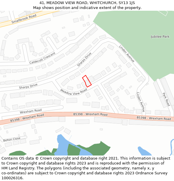 41, MEADOW VIEW ROAD, WHITCHURCH, SY13 1JS: Location map and indicative extent of plot