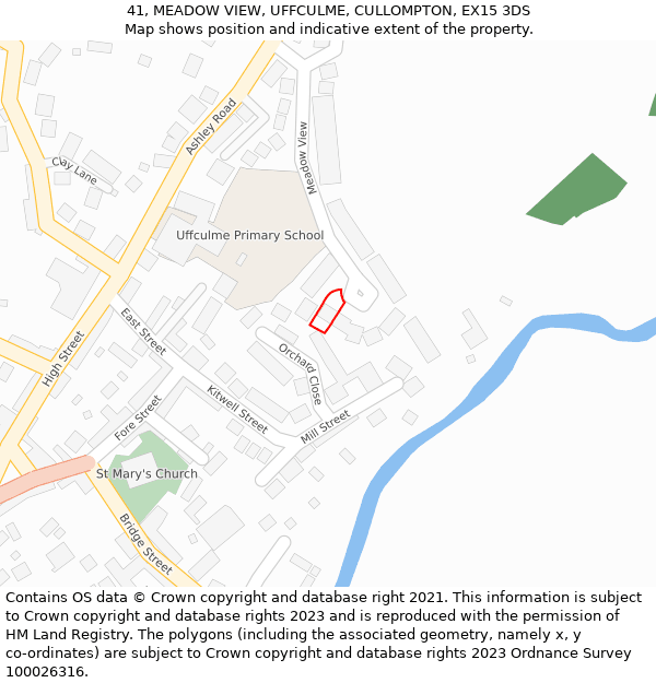 41, MEADOW VIEW, UFFCULME, CULLOMPTON, EX15 3DS: Location map and indicative extent of plot