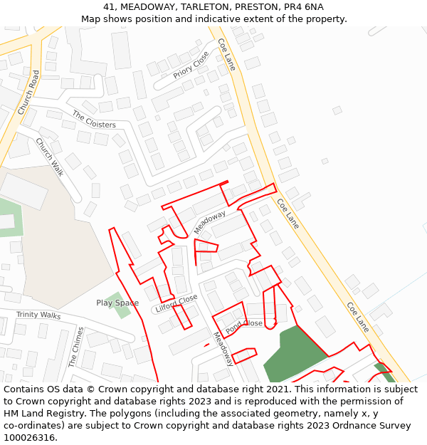 41, MEADOWAY, TARLETON, PRESTON, PR4 6NA: Location map and indicative extent of plot