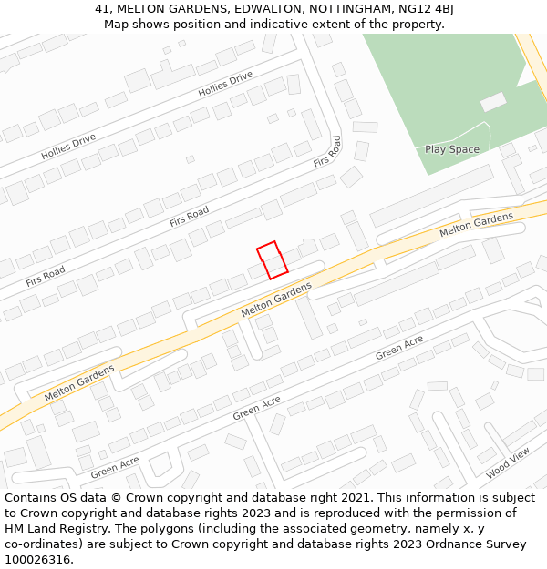 41, MELTON GARDENS, EDWALTON, NOTTINGHAM, NG12 4BJ: Location map and indicative extent of plot