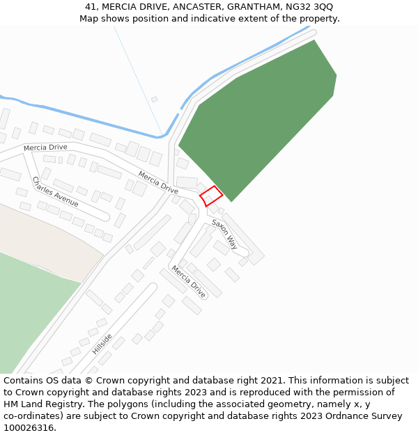 41, MERCIA DRIVE, ANCASTER, GRANTHAM, NG32 3QQ: Location map and indicative extent of plot