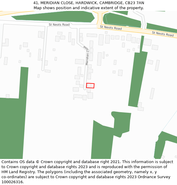 41, MERIDIAN CLOSE, HARDWICK, CAMBRIDGE, CB23 7AN: Location map and indicative extent of plot