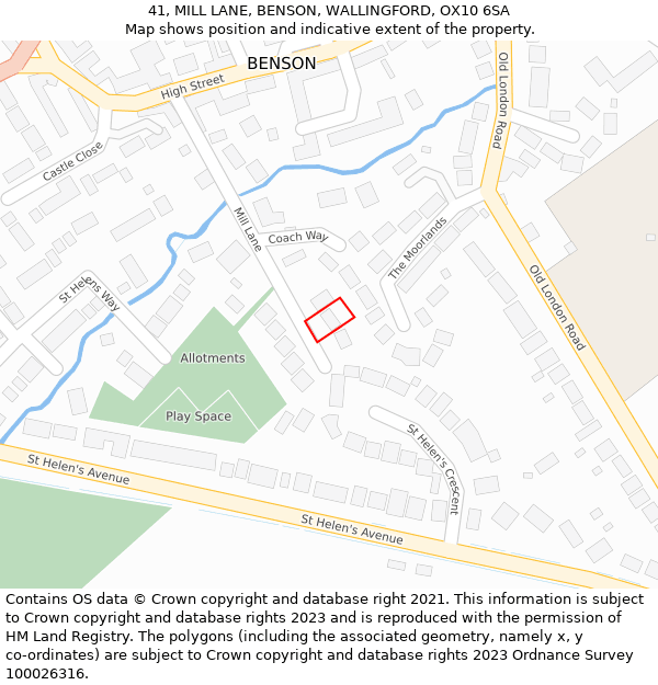 41, MILL LANE, BENSON, WALLINGFORD, OX10 6SA: Location map and indicative extent of plot