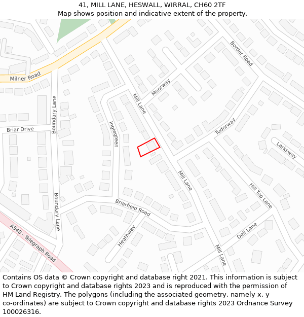 41, MILL LANE, HESWALL, WIRRAL, CH60 2TF: Location map and indicative extent of plot