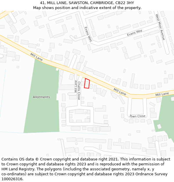 41, MILL LANE, SAWSTON, CAMBRIDGE, CB22 3HY: Location map and indicative extent of plot