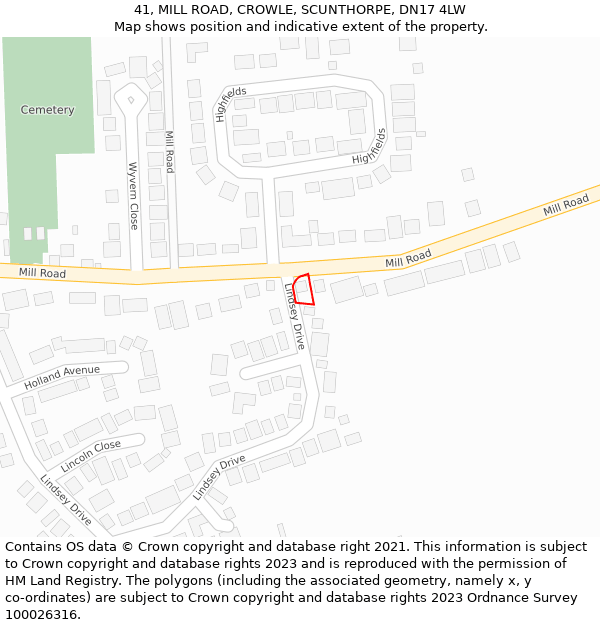 41, MILL ROAD, CROWLE, SCUNTHORPE, DN17 4LW: Location map and indicative extent of plot