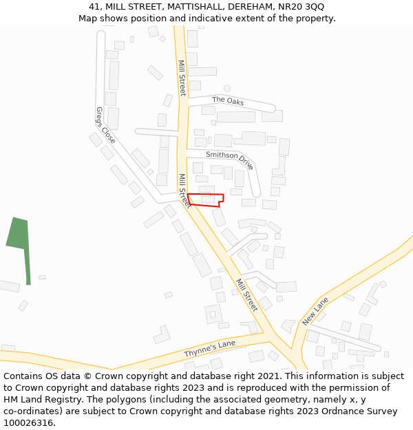 41, MILL STREET, MATTISHALL, DEREHAM, NR20 3QQ: Location map and indicative extent of plot