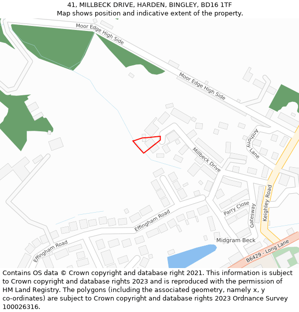 41, MILLBECK DRIVE, HARDEN, BINGLEY, BD16 1TF: Location map and indicative extent of plot