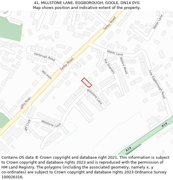 41, MILLSTONE LANE, EGGBOROUGH, GOOLE, DN14 0YG: Location map and indicative extent of plot