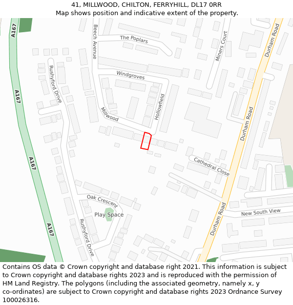 41, MILLWOOD, CHILTON, FERRYHILL, DL17 0RR: Location map and indicative extent of plot