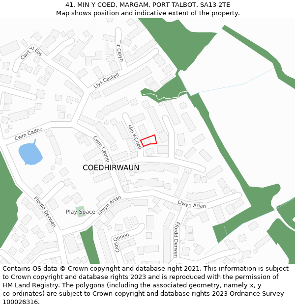 41, MIN Y COED, MARGAM, PORT TALBOT, SA13 2TE: Location map and indicative extent of plot